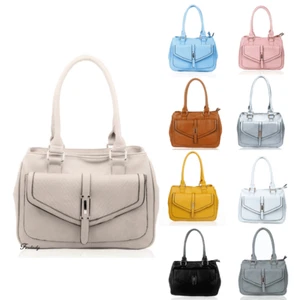 Women's Large Multi-Pocket Plain Faux Leather Handbag Shoulder Tote Shopper Bag - Picture 1 of 14