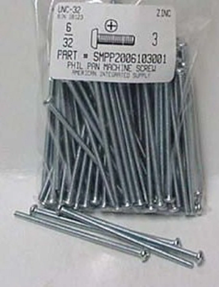 AMERICANINTEGRATEDSUPPLY.COM #6-32x3 Pan Head Phillips Machine Screws Steel Zinc Plated (40)