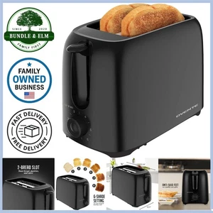 Electric 2 Slice Toaster Black 700W 6 Shade Settings Compact Kitchen Appliance - Picture 1 of 11