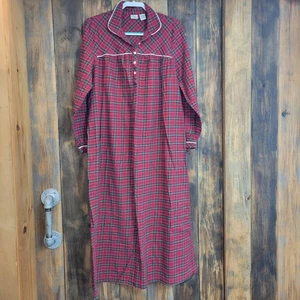 LL Bean Nightgown Womens Medium Red Green Plaid Flannel Pajamas Long Sleeve Cozy - Picture 1 of 14