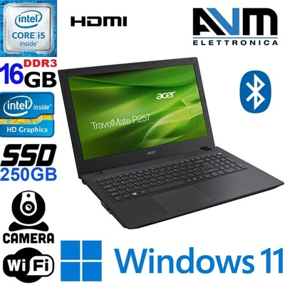 Notebook Acer TravelMate P257 Windows 11 Core i5-4210 RAM 16GB DDR3 SSD 500GB - Immagine 1 di 4