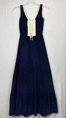 Vtg 70s Byer Too Navy Blue Long Sleeveless Dress XS see sizing - hippie boho - Image 1 of 4
