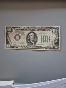 1934 Light Green Seal 100$ Federal Reserve Note. Low Serial - Picture 1 of 4