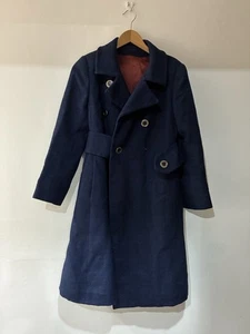 Vintage Mansfield Wool | Long Double Breasted Coat Size Uk 6 | With Belt | Navy - Bild 1 von 12