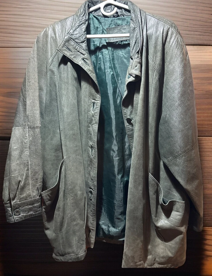 Винтажный Jacqueline Ferrar зеленый кожаный кнопка пальто куртка женский размер XL - Изображение 1 из 3