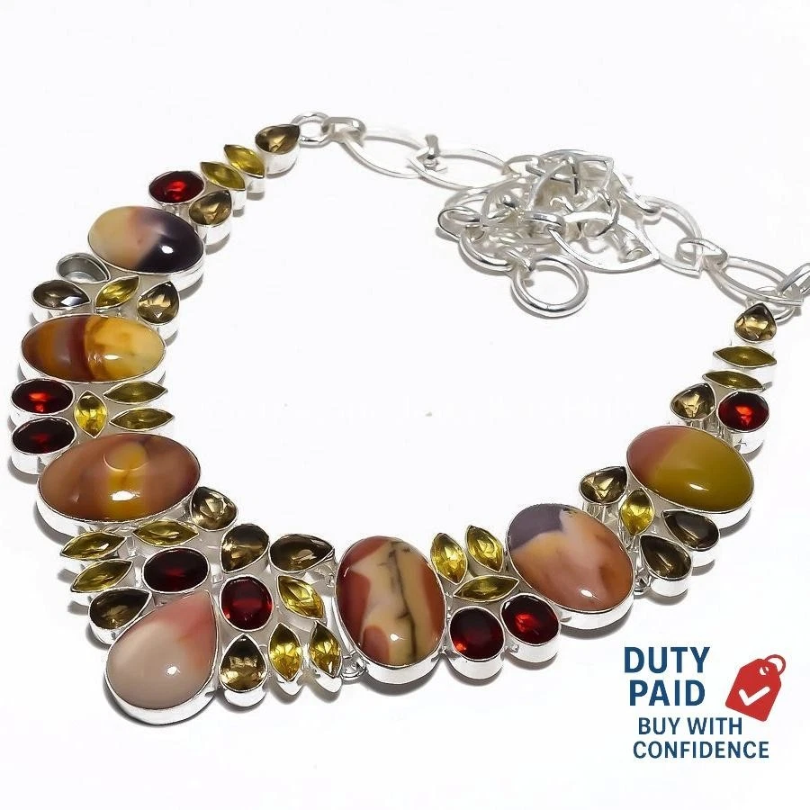 Venta Año Nuevo 925 Plata Mookaite Citrino Gancho Canal Conjunto Cadena Madre Collar Foto 1 de 1