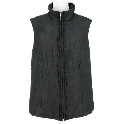 Chaleco Charter Club Talla Grande 2X Negro Acolchado Floral Cremallera Completa Cuello Simulado Forrado Foto 1 de 4