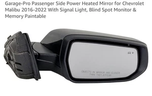 Power Mirror For 2016-2021 Chevrolet Malibu Passenger Side - Picture 1 of 3