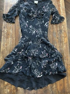 ICE Y2K Vintage Woman W/ Dog Cafe Silk Chiffon Ruffle High Low Midi Dress 16 - Picture 1 of 6