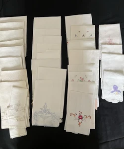 Vintage Show Guest Towels Cotton Linen White Ivory Tatting Applique Lot of 31 - Picture 1 of 5