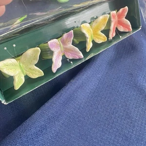 Vintage seltene Keramik Pazifik Rand Serviettenringe gelb rosa Schmetterling Set 4 - Bild 1 von 5