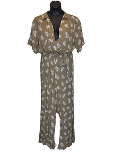 Mono mameluco para mujer Zenobia estampado de palmas pierna ancha verde oliva manga corta XL - Imagen 1 de 3