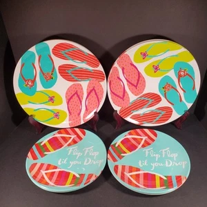 Celebrate Summer Together Flip Flops Melamine Dinner & Dessert Plates Set of 8 - Picture 1 of 9