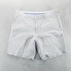 Peter Millar Shorts Mens 34 Gray Linen 9" Chinos Flat Front Yacht Luxury Preppy - Picture 1 of 12