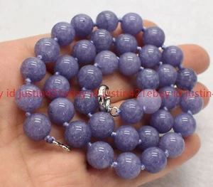 Fashion 6/8/10/12mm Natural Lavender Chalcedony Jade Round Gemstone Necklace 18" - Picture 1 of 16