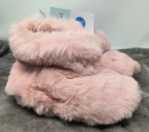 Cat & Jack Dallas Blush Pink Faux Fur Bootie Slippers Girl's L 9/10 Pull On NEW - Picture 1 of 7