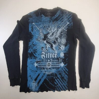 Camisa Grunge De Colección Para Hombre Talla XL Negra Azul Térmica Manga Larga Y2K Calaveras Foto 1 de 4