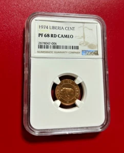 1974 LIBERIA CENT NGC PF 68 RD CAMEO TOP POP HIGHEST GRADE - Picture 1 of 2