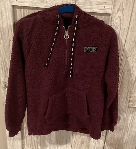 UNDERCOVER Felpa con cappuccio Victorias Secret rosa donna Xsmall marrone sherpa manica lunga 1 4 zip