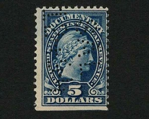 US Revenue 1917 R244 Documentary Tax Stamp $5 Dark Blue Perfin (SAL) Used - Picture 1 of 2