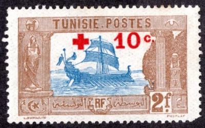 FRANCE TUNISIA 1920s SCOTT #R10 2FR. & 10C. MINT HINGED - Image 1 of 2