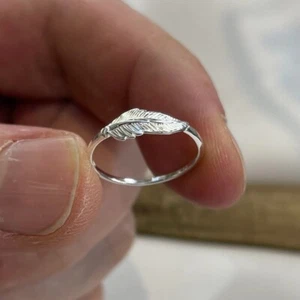 Sterling Silver Feather Ring Hallmark 925 Dainty Ring Boho Style Feather Ring