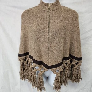 St John Sport Sweater Size Small Tan Full Zip Fringe Poncho - Picture 1 of 5
