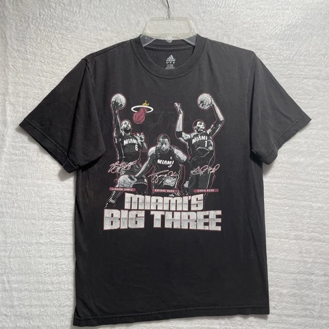 Adidas Miami Big 3 NBA Basketball Crew Neck Short Sleeve Graphic Black Cover