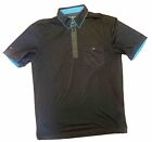 G-Mac by Kartel Herren schwarz/grau/blaugrün geometrischer Druck Golf Poloshirt Größe Med