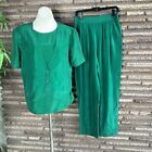 Carole Little Vintage Emerald Green 100% Silk 3 Piece Pants Outfit Top and Vest 