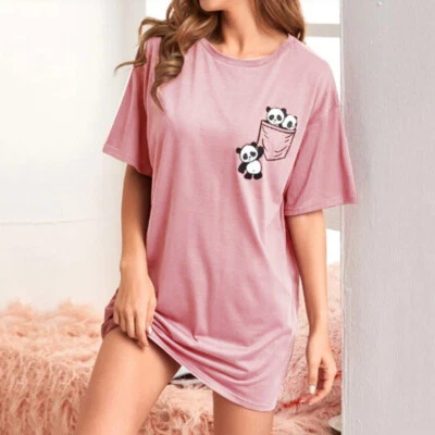 Mujeres Top Vestido Camiseta Camisón Camisón Manga Corta Camisa para Dormir Camiseta Pijama Foto 1 de 4