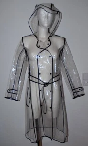Glanz PU Damen Regenmantel + Kapuze Regenjacke Regen Mantel Jacke 42-44/M-L - Bild 1 von 6