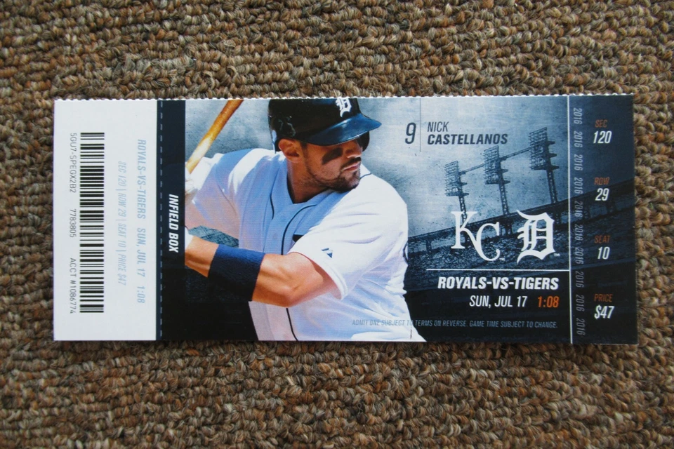 TIGERS VS ROYALS 7/17/2016 FULL TICKET ~ JARROD SALTALAMACCHIA (WALKOFF HR) - Imagem 1 de 1