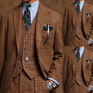 Brauner Chambray-Anzug Für Männer Moden Business-Vintage-Stil Frühling Blazer - Bild 1 von 8