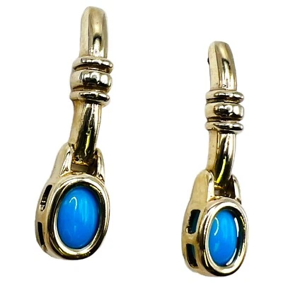 14k White Gold Blue Turquoise Dangle Drop Post Earrings - Image 1 of 4