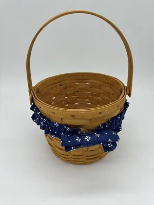 2002 Longaberger Lined Planter Basket With Blue Bow And Trim - 8” x 7” - Image 1 of 4