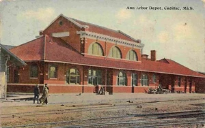 Ann Arbor Railroad Depot Cadillac Michigan 1910c postcard - Picture 1 of 2