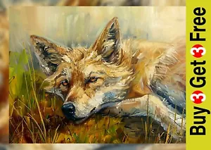 Resting Fox Meadow 5"x7" Print on Matte Paper | Expressive Oil Wildlife Art - Picture 1 of 17