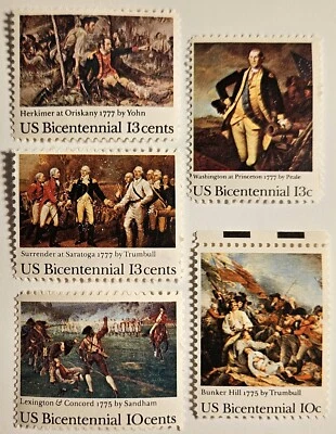 USA 1975 &77 Bicentennial Series Edition Stamps, 5 MINT-Great Battles-FAST SHIP! - Image 1 of 3