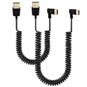 USB C 3.1 Male to USB 2.0 A Male Fast Charging Data Sync Coiled Cable - Picture 1 of 9