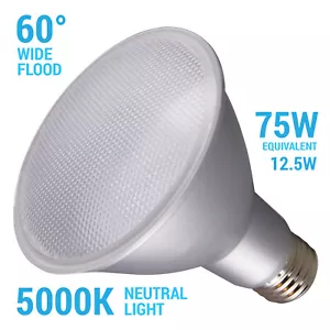Satco S29439 LED 60 Degree Wide Flood 120 Volt 12.5W PAR30LN Long Neck E26 5000K - Picture 1 of 11