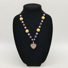 Handmade Beaded Hippie Hemp Necklace with Hear Glass Flower Pendant, Bohemian