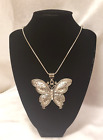 Statement Silver Tone Butterfly Pendant Necklace Adjustable Length Necklace