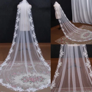 Wedding Veils for Brides Long One-Layer Appliques Lace Edge White lvory 300cm - Picture 1 of 11