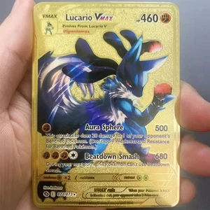 Pokemon Card - Lucario VMAX 022/073 Gold Metal Card TCG Carta In Metallo Fanmade - Foto 1 di 2