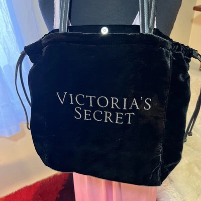 Victoria’s Secret VS Tote ShoulderBag Black Luxe Velvet Rhinestone Purse Weekend - Image 1 of 4