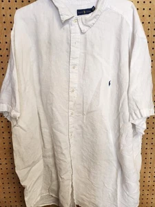 Ralph Lauren Shirt Men’s 5XB SLIM FIT White 100% Linen Button Up Blue Pony - Picture 1 of 5