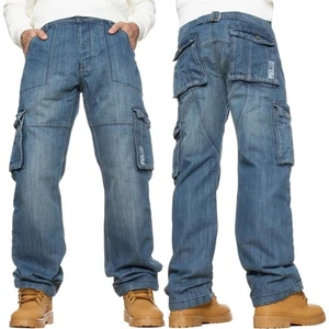 Herren Cargo Jeans Kampfhose Schwerlast Arbeit Freizeit Groß Hoch Denim-Hose - Bild 1 von 19