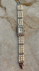 Gruen GR-7988 Quartz Faux Pearl/MOP/Bling Analog Women's Watch-NEW BATTERY - Picture 1 of 10