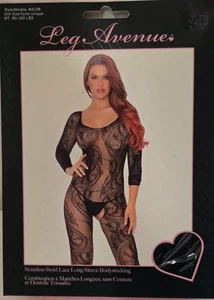 Body senza cuciture in pizzo a vortice manica lunga di LEG AVENUE (89108) - Foto 1 di 2